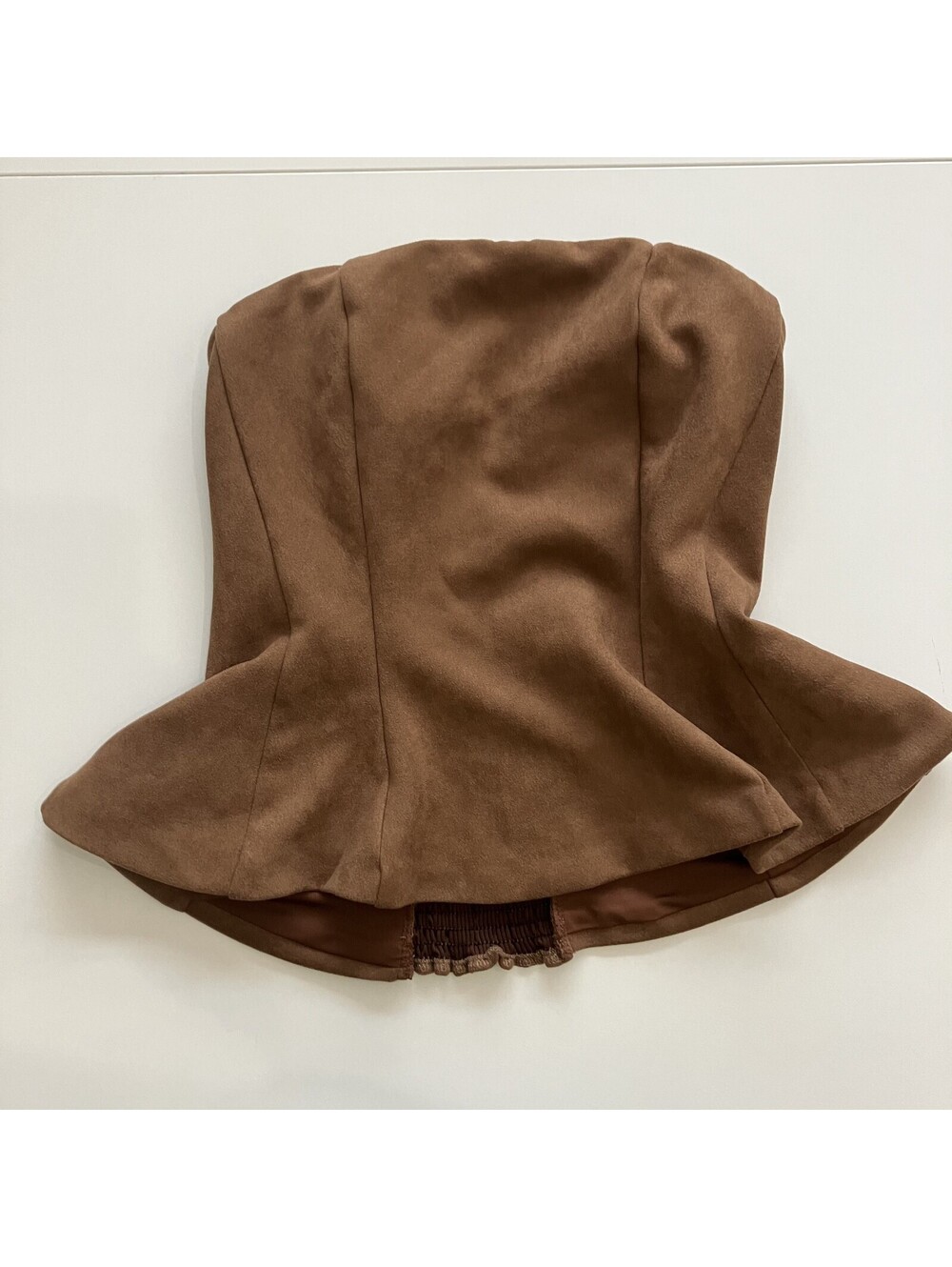 Emerson Lang Brown Faux Suede Tube Top Flare Waist Sz M Western Boho Y2K